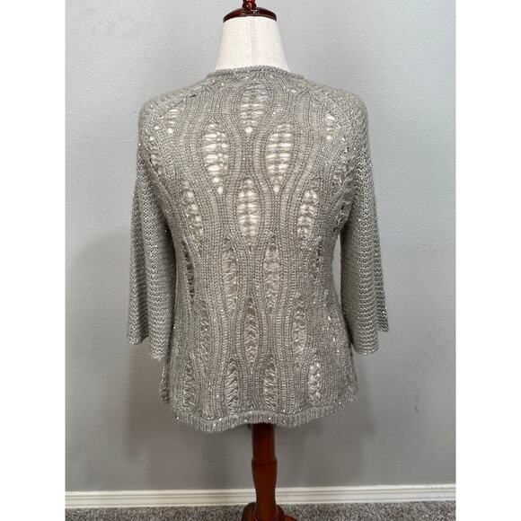 Chico's cardigan sweater metallic tam with sparkle open front fringe Sz 1 US M - Picture 6 of 8